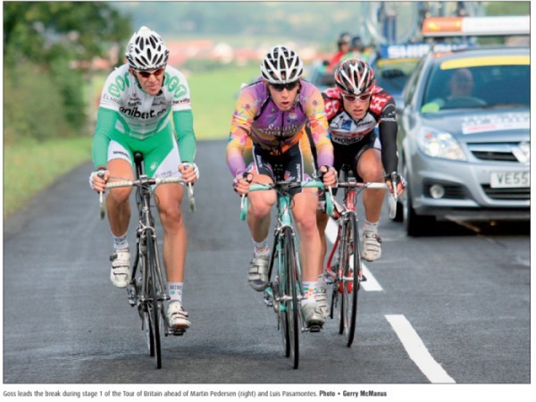 Goss leads the break during stage 1 of the Tour of Britain
