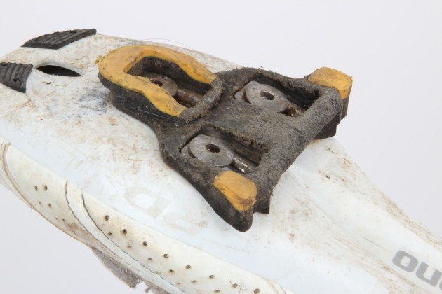 Usually unseen and often forgotten; periodically inspect your cleats for wear—especially if you do a bit of walking in your road shoes. Damaged cleats can cause you to unclip unintentionally and the results will be painful if it happens at full-noise when going for the group ride preme.