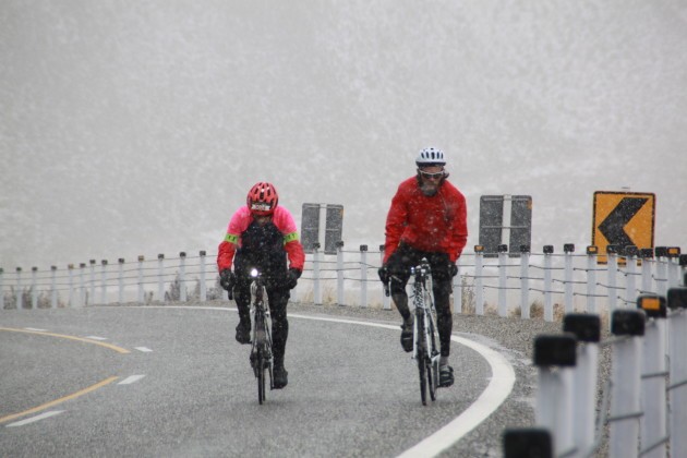 Lindis Pass turned nasty but most riders were well prepared for some weather.