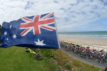 Jack Bobridge wearing the Ochre leaders jersey last year at the Tour Down Under. Photo by Sirotti.