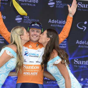 The mountains classification leader Sergio Luis Henao of Team Sky in the Subaru polka dot jersey. Photo by Sirotti.