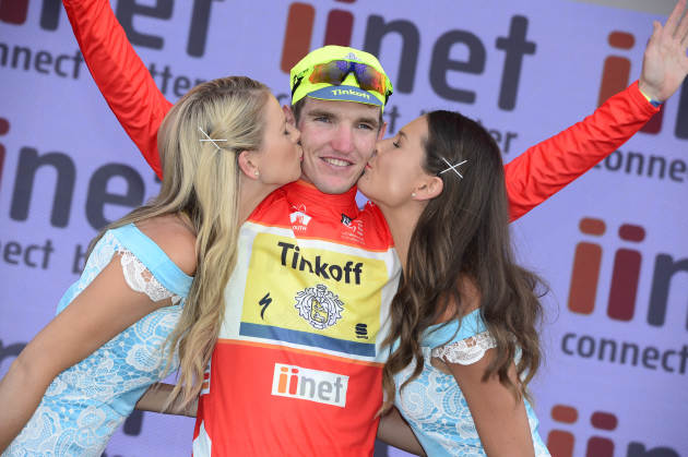 Jay McCarthy wearing the sprinters jersey after stage 4 today. Photo by Sirotti.