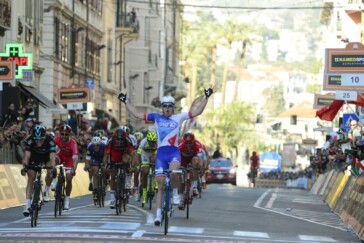 Michael Matthews at the finish of the gruelling 298km race showing disappointment and pain after he went down heavily on the Cipressa late in the day. Photo by Sirotti