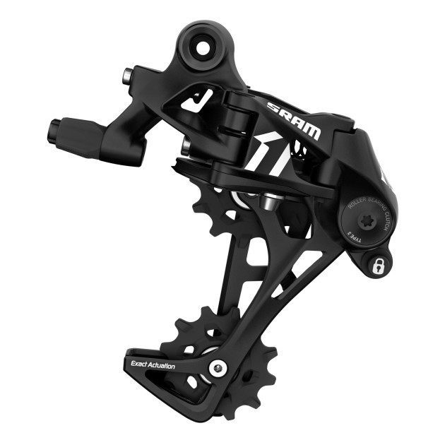 The rear derailleur incorporates SRAMS Roller Bearing Clutch system to increase tension and reduce chain slap, their X-Horizon geometry and a large upper pulley to control chain gap.