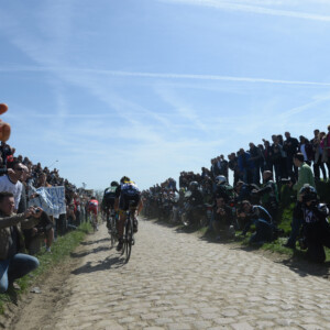 Degenkolb receiving the prestigious pavé after winning the 113th edition of the Paris-Roubaix in 2015. Photo by Sirotti.