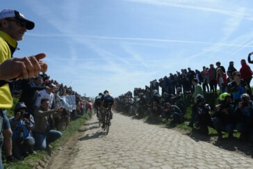 Degenkolb receiving the prestigious pavé after winning the 113th edition of the Paris-Roubaix in 2015. Photo by Sirotti.