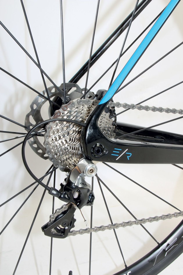 Shimano Dura Ace Derailleur and 105 Cassette mesh perfectly to provide effortless and crisp shifting.