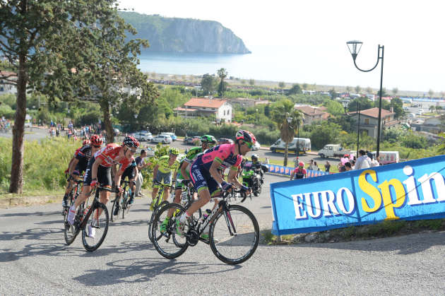 Ulissi ramping up the intensity as the breakaway he was in hits the final climb of the day. Photo by Sirotti