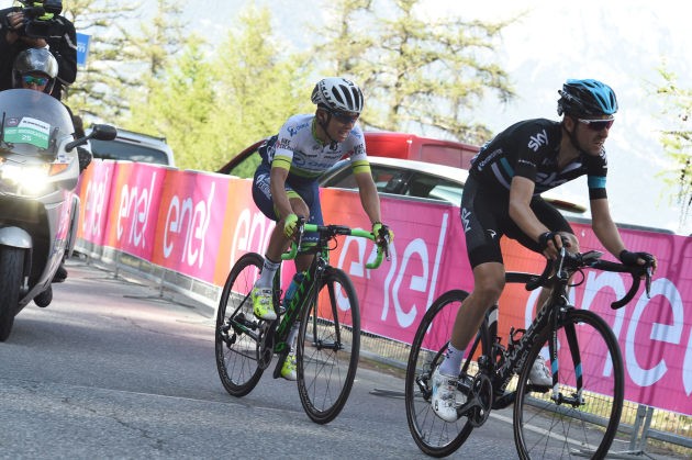 Esteban Chaves and Mikel Nieve on the final climb of Stage 19 at the Giro. Photo by Sirotti