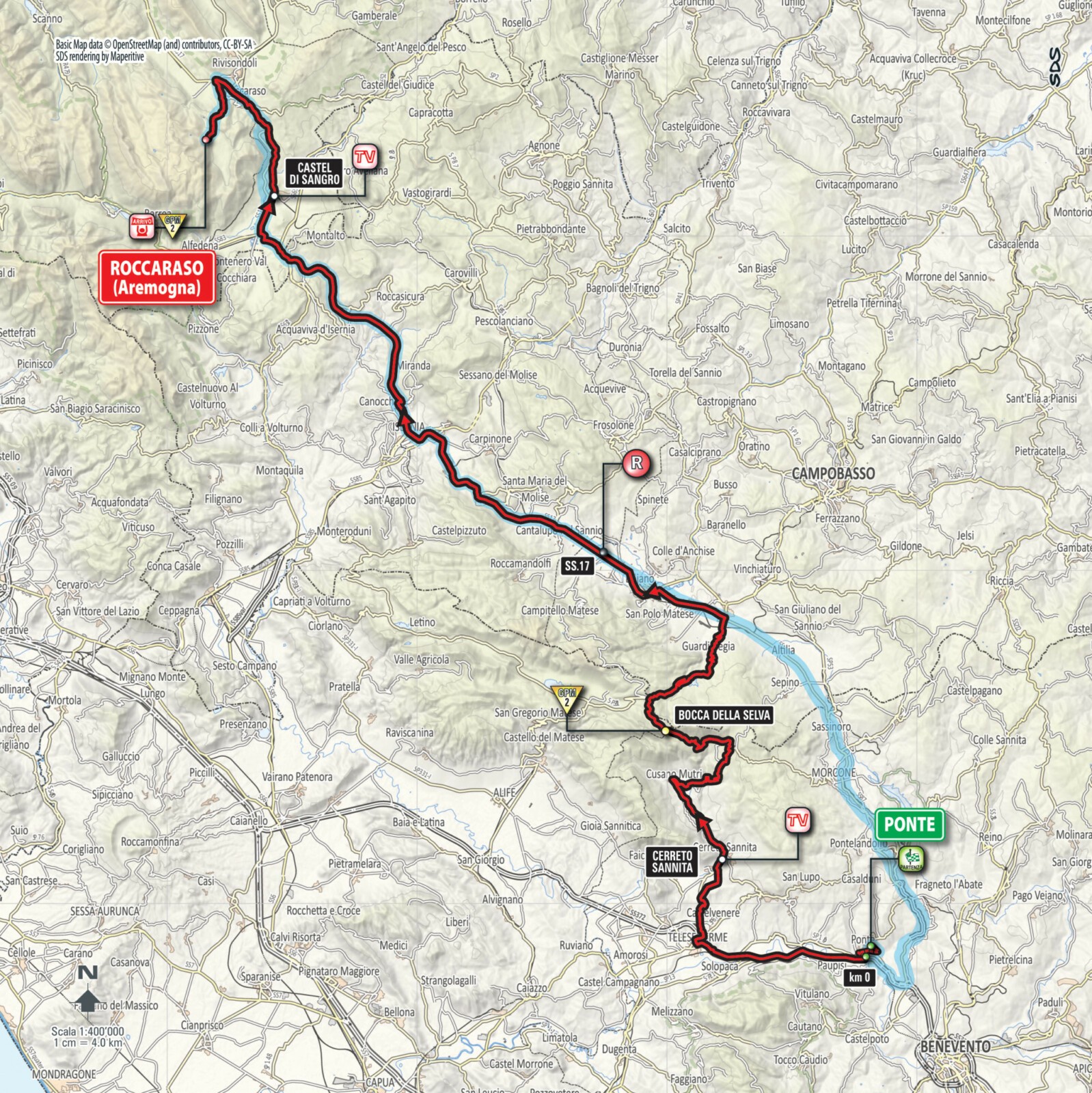 A map of Stage 6 at the Giro.