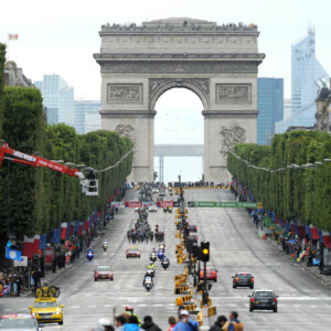 The 2015 Tour de France podium with Christopher Froome on the top step, followed by Nairo Quintana and Alejandro Valverde. Photo by Sirotti