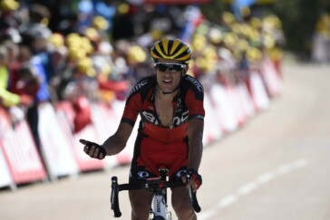 Peter Sagan awaits results after a photo finish at Stage 16 at le Tour.