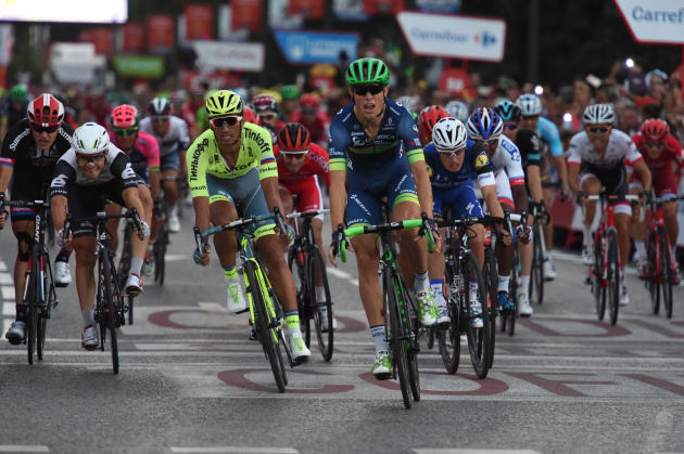 Orica-Bike Exchange rider Magnus Cort sprints to his second stage victory at the 2016 la Vuelta in Spain. Image: Sirotti.