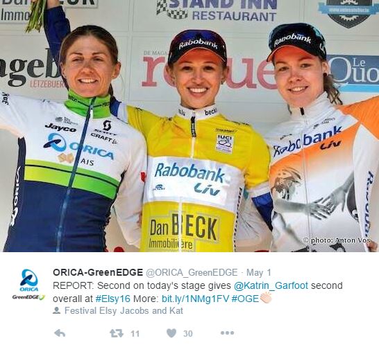 Katrin Garfoot on the Festival Elsy Jacobs podium.