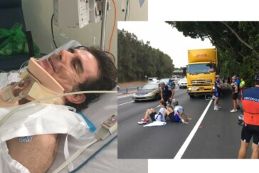 Three cyclists were injured, one seriously, when a delivery truck hit the bunch from behind on Southern Cross Drive near Sydney.