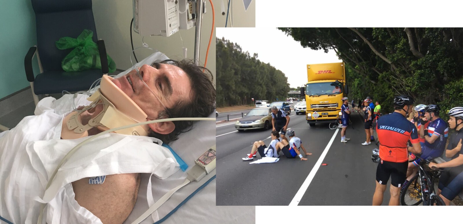 Three cyclists were injured, one seriously, when a delivery truck hit the bunch from behind on Southern Cross Drive near Sydney.