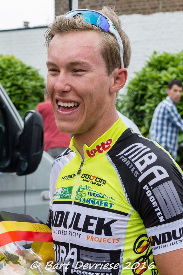 Dylan speaks to the local media after one of his criterium wins in Belgium.