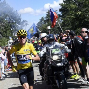 Sir Bradley Wiggins gees up the crowd with some harmless fun at the Tour of Britain. Image: Lee Black Instagram.