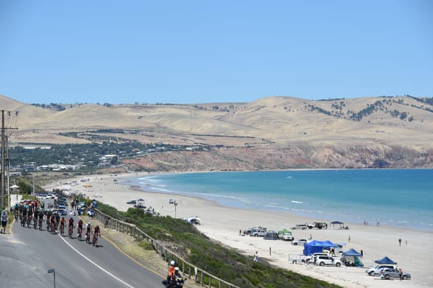 As well as the legendary Willunga Hill, Stage 5 treated riders and fans to spectacular coastal views. Image: Sirotti.
