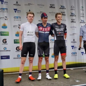 Valentina Scandolara crosses the line to with the first stage in the elite women's race. Image: Mitchelton Bay Classic.