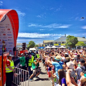 Caleb Ewan crossed the line well clear of second placed Peter Sagan. Image: Sirotti.