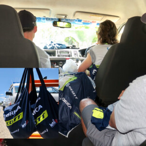 The Shimano neutral service team with Ochre Jersey winner Richie Porte at Paracombe.