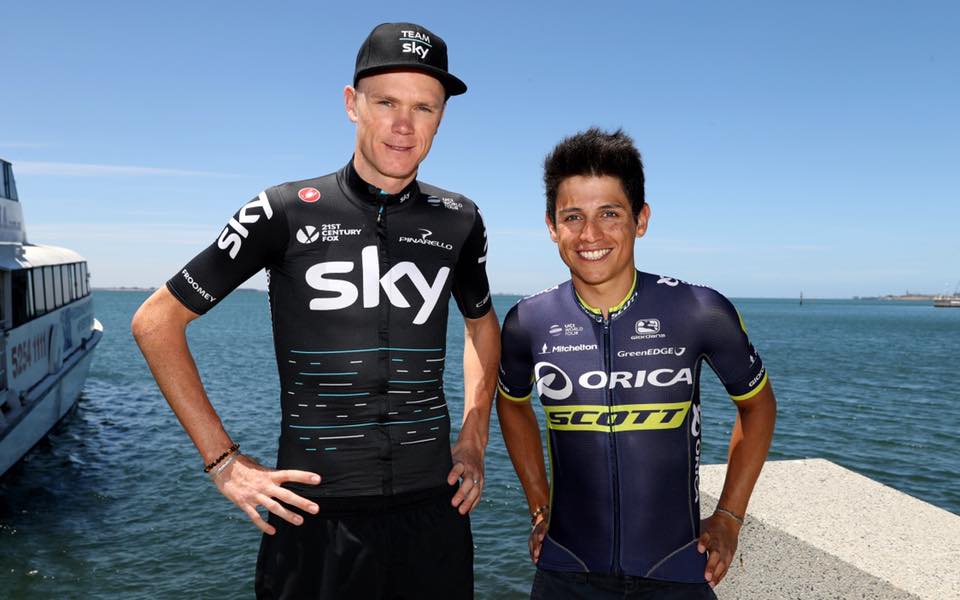 The Shimano neutral service team with Ochre Jersey winner Richie Porte at Paracombe.