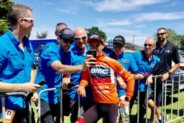 Richie Porte now wears the Ochre Jersey after his punchy win in the 148km stage from Stirling to Paracombe. Image: Sirotti.