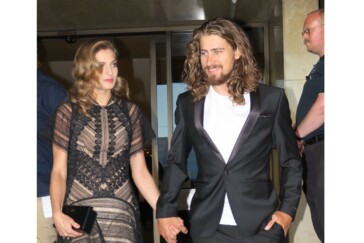 Aussie sprint sensation Caleb Ewan with his partner in Adelaide on Saturday night. Image: Nat Bromhead.