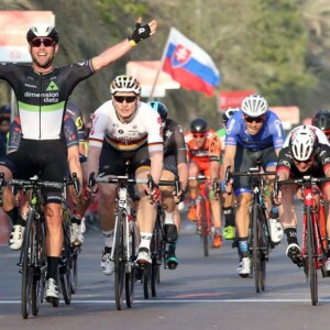 A despondent Caleb Ewan after the Stage 1 crash in Abu Dhabi. Image: Twitter / SophieSmith86