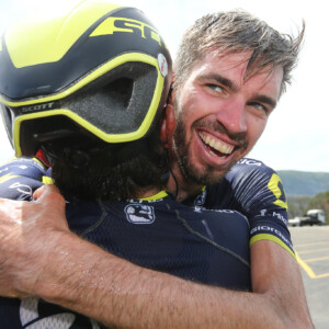 Damien Howson crosses the line after the challenging uphill stage to falls Creek. Image: Con Chronis.
