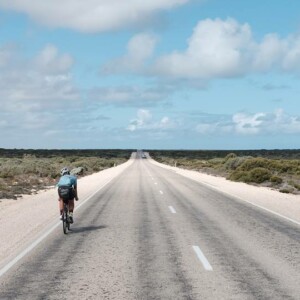 Juliana Buhring on Day 1 of the Indian Pacific Wheel Race as riders left Fremantle. Image Werner F / IPWR.