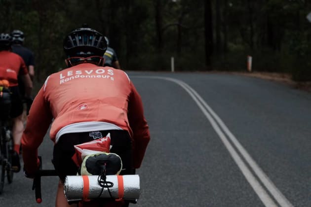 This shot shows participant Steffen Streich's minimalist approach including ultra lite sleeping gear. Image: IPWR/ Rapha Australia.