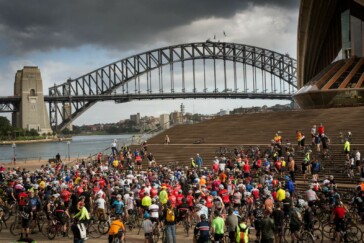 Stefan Streich is one of the many IPWR riders who's decided to ride to the finish in honour of Mike Hall. Here he is with race fan Graham Wilson. Image: Supplied.