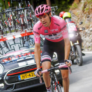 Tom Dumoulin celebrates his pink jersey win at Stage 10 of the Giro d'Italia. Image: Giro d'Italia Organisation.