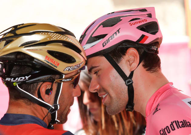 Dumoulin and Nibali together prior to Stage 19 of the Giro d'Italia. Image: Giro Organisation.