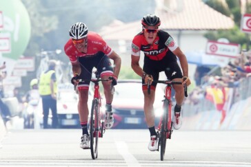 Dillier is victorious after his first WorldTour stage win at Stage 6 of the Giro d'Italia. Image: Sirotti.