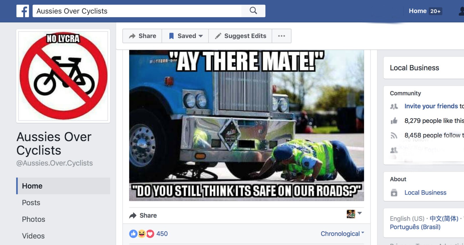 One of the images posted to the Facebook page 'Brisbane And Cyclists'.
