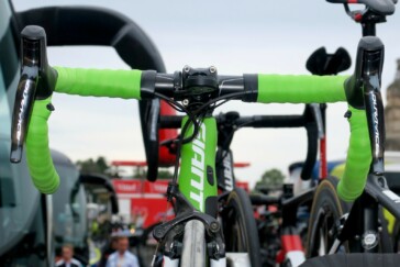 Simon Clarke with a young fan after the finish of the 2017 Tour de France in Paris. Image: Nat Bromhead.
