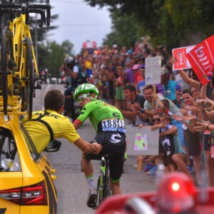 Richie Porte of BMC Racing Team speaks with reporters at the start of Stage 8 in Dole. Today's Stage 9 will be critical for Ritchie & the team's Tour. Image: Nat Bromhead.