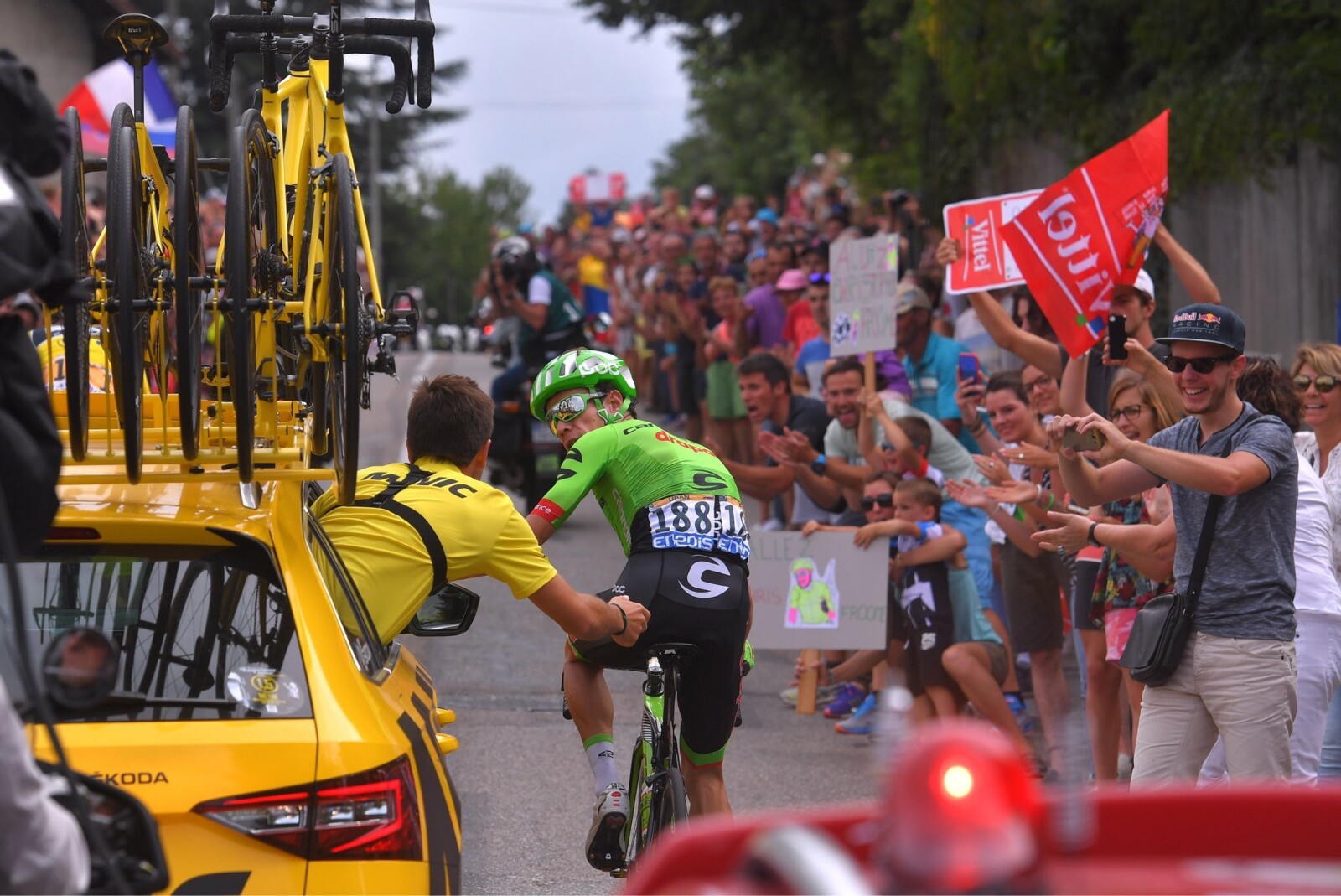 Richie Porte of BMC Racing Team speaks with reporters at the start of Stage 8 in Dole. Today's Stage 9 will be critical for Ritchie & the team's Tour. Image: Nat Bromhead.