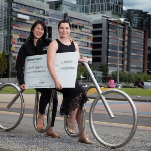 Legendary Australian cyclist Anna Meares with Dr Melissa Yang after the $US100,000 donation was made.