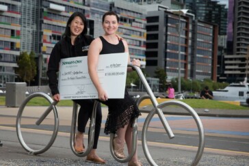 Legendary Australian cyclist Anna Meares with Dr Melissa Yang after the $US100,000 donation was made.