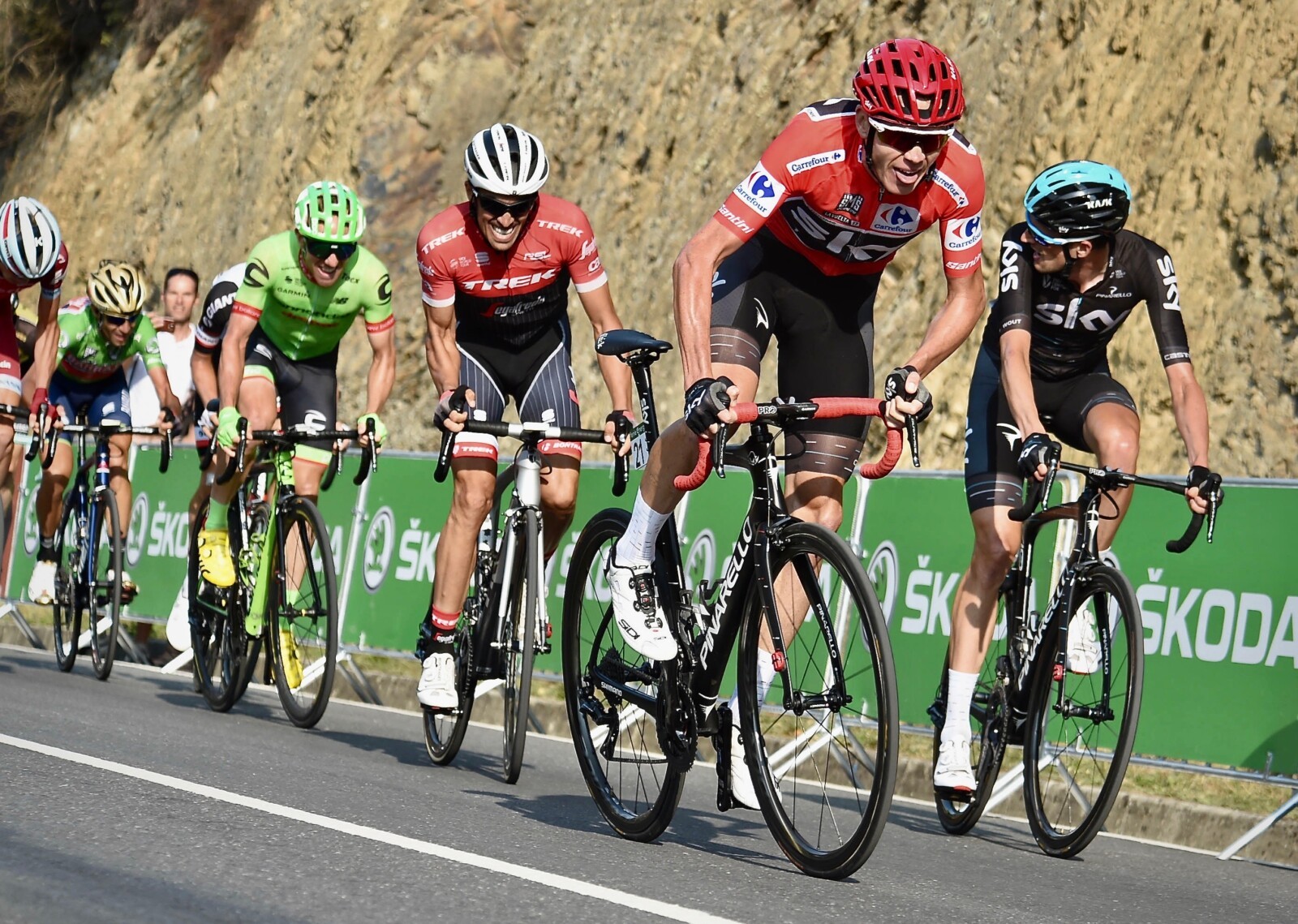 Chris Froome in action on Stage 18 of the 2017 La Vuelta - later in the day he returned a positive test for an excess amount of asthma medication Salbutamol. Image: Sirotti