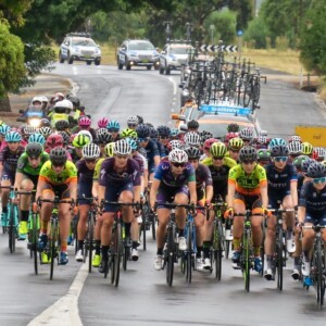 Tiffany Cromwell, one of stage winner Katrin Garfoot's Uni-SA teammates after the rain-soaked stage. Image Nat Bromhead.