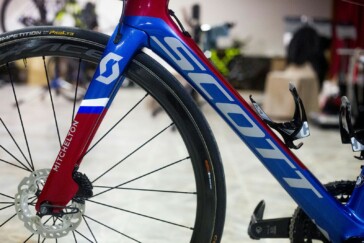Luka Mezgec with his custom bike during the 2018 Abu Dhabi Tour.