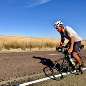 Totally focussed and averaging close to 500km per day, Abdullah Zeinab just north of Clare in the Clare Valley during the unofficial 2018 Indian Pacific Wheel Race. Image: Nat Bromhead