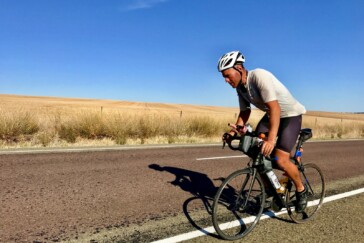 Totally focussed and averaging close to 500km per day, Abdullah Zeinab just north of Clare in the Clare Valley during the unofficial 2018 Indian Pacific Wheel Race. Image: Nat Bromhead