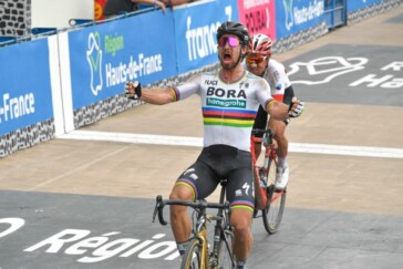 Sagan's stunning win on the legendary boards of the Roubaix velodrome. Image: Bora-hansgrohe