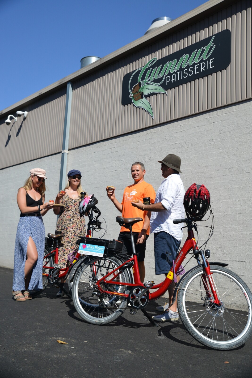 Riders enjoy a stop at the Gumnut Patisserie at Mittagong.